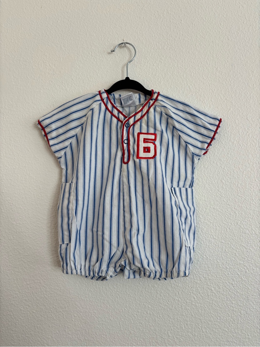 vintage Hopscotch striped baseball-style baby romper size 0-6 months
